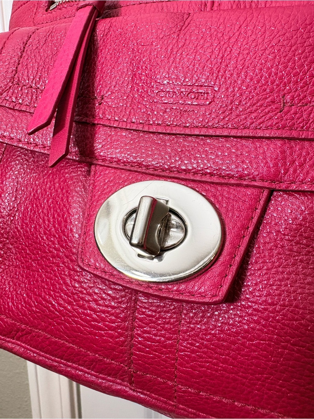 Coach Hampton Raspberry Pink Pebbled Leather Shoulder Bag - Picture 5 of 14